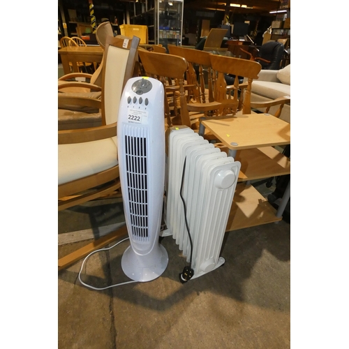 2222 - 1 x Homcom electric heater with remote control and 1 x Kingfisher tower fan - both are 240v (Trade)