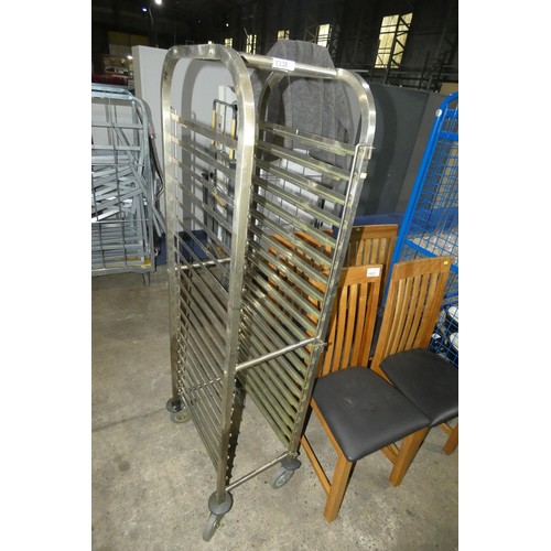 1338 - A commercial stainless steel mobile tray rack - tray size approx 32x54cm, no trays included