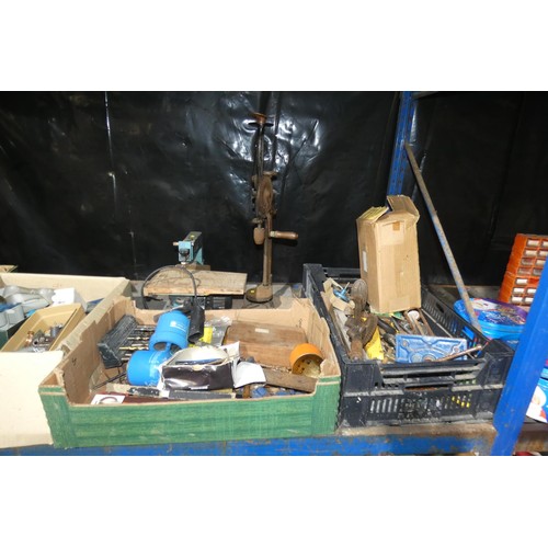 2014 - A quantity of various tools including a Draper 13 inch fret saw 240v, 2 x vintage hand drills (one w... 