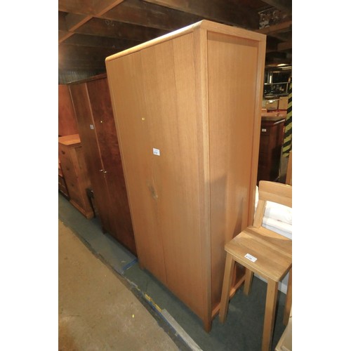 2137 - 1 x wooden two door wardrobe approx 90 x 60 x 196cm high