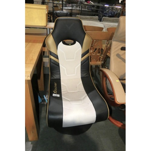 2218 - An X-Rocker gaming chair mounted on a swivel base - Please note that no power supply is included (Tr... 