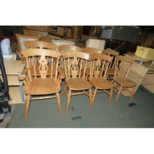 2224 - A set of 8 x good quality traditional / farmhouse style wooden dining chairs (2 have arms) and 1 x s... 