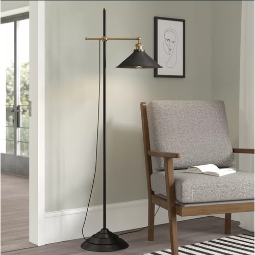 79 - 1 x Lenius 155cm antique brass / black swing arm floor lamp RRP £125