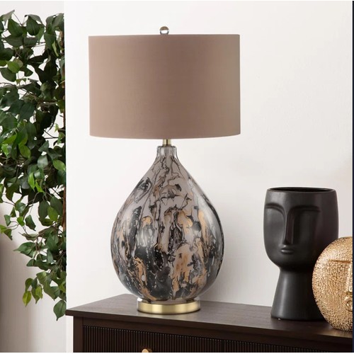 80 - 1 x Avrik 79cm living room / bedroom table lamp with glass base and linen shade RRP £159