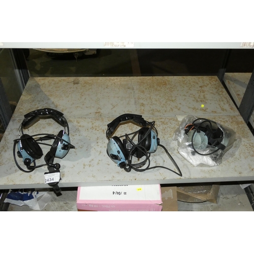 2434 - 3 x vintage Atlantic aircraft headsets, no model visible