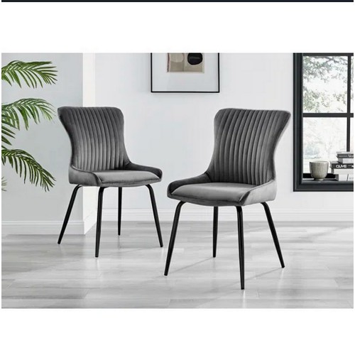 345 - 2 x Illman dark grey luxury velvet upholstered dining chairs RRP £185 - Boxed and require assembly