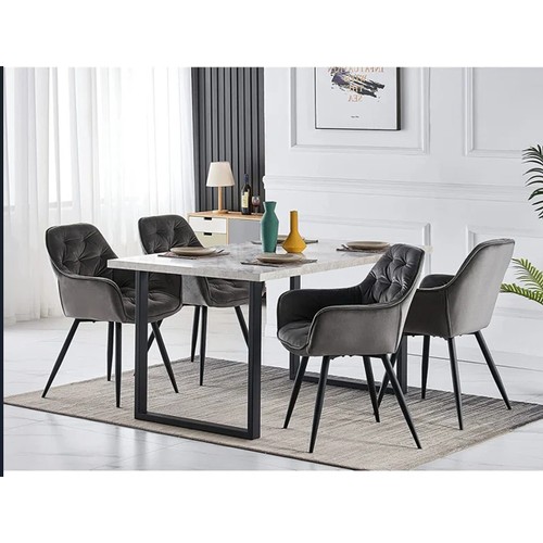 377 - 2 x Nolen grey velvet upholstered dining chairs RRP £156 - Boxed and require assembly