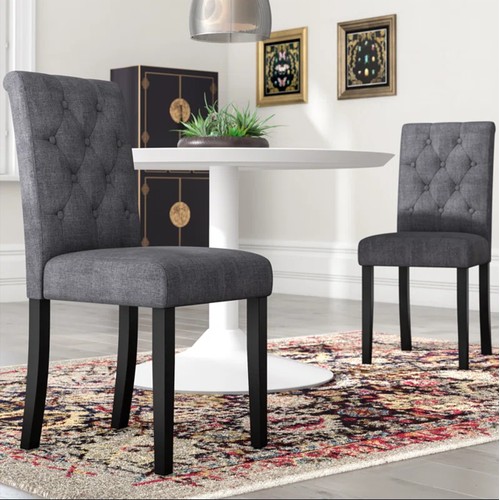 379 - 2 x Brick and Barrel grey upholstered dining chairs RRP £82 - Boxed and require assembly