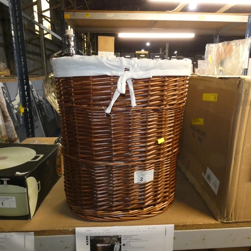 2 - 1 x oval wicker lined laundry basket with lid RRP £54