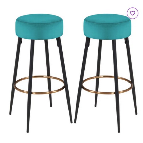 418 - 2 x Blue Elephant dark green upholstered 68cm bar stools RRP £109 - Boxed and require assembly