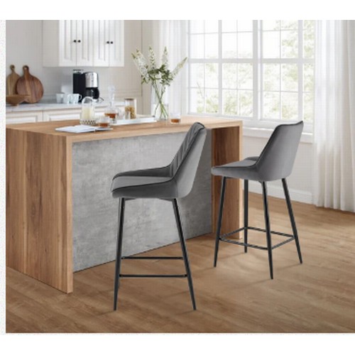 420 - 2 x Lourdes dark grey upholstered bar stools RRP £127 - Boxed and require assembly