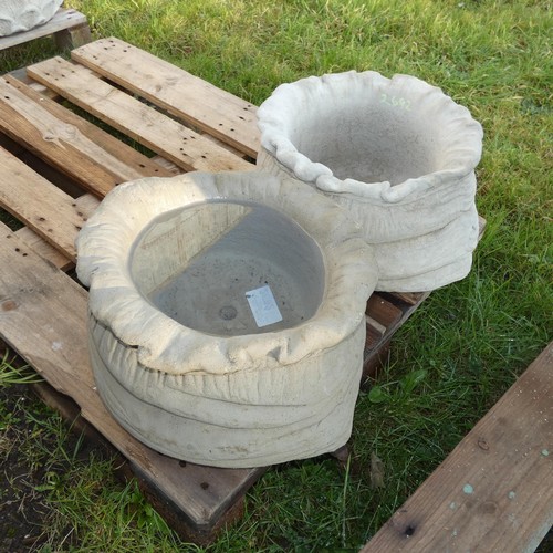 2628 - 2 x large concrete sack style planters