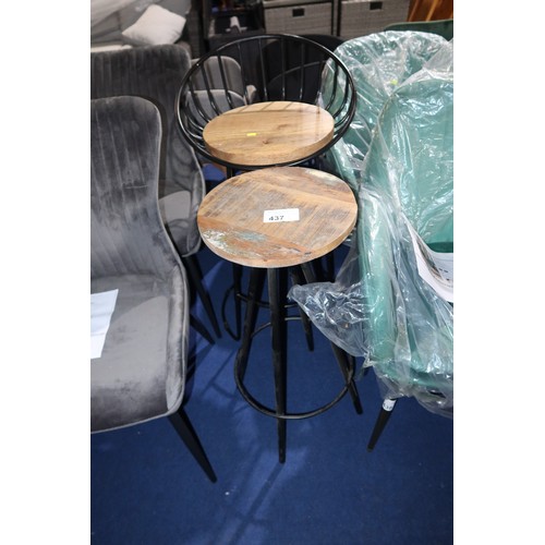 437 - 2 x black metal / wood bar stools - Already assembled and please note that these are similar but do ... 