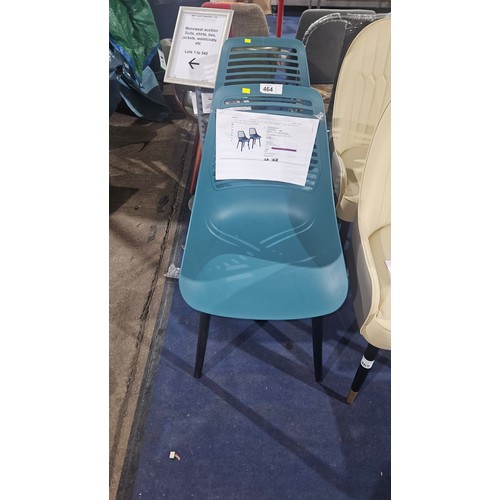 464 - 2 x Eden blue plastic dining chairs RRP £104 - Already assembled