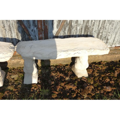 2635 - A concrete wood/log effect garden bench with Squirrel plinths