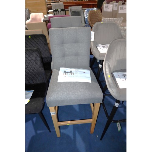 449 - 2 x Woodhollow grey upholstered counter stools with solid wood frames RRP £146 - Already assembled