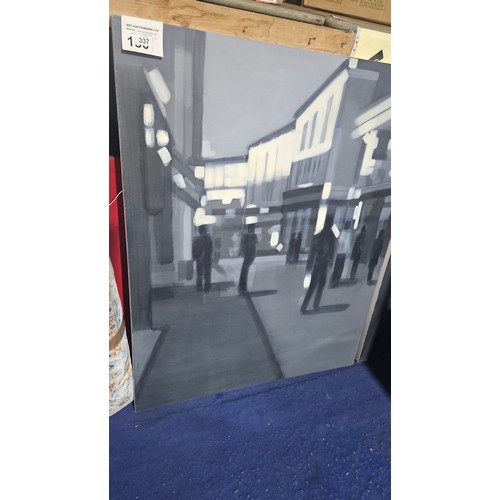 337 - 1 x original painting on stretched canvas showing an abstract street scene in grey / white approx 12... 