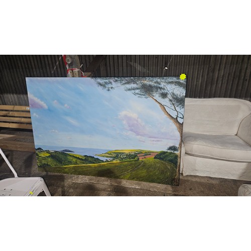 340 - 1 x original oil painting on stretched canvas by Terry Davies showing the view from Bucklawren, Corn... 