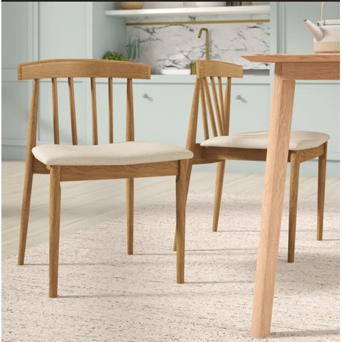 347 - 2 x Chantilly solid wood (natural oak frame) beige seat dining chairs RRP £175 - Boxed and require a... 