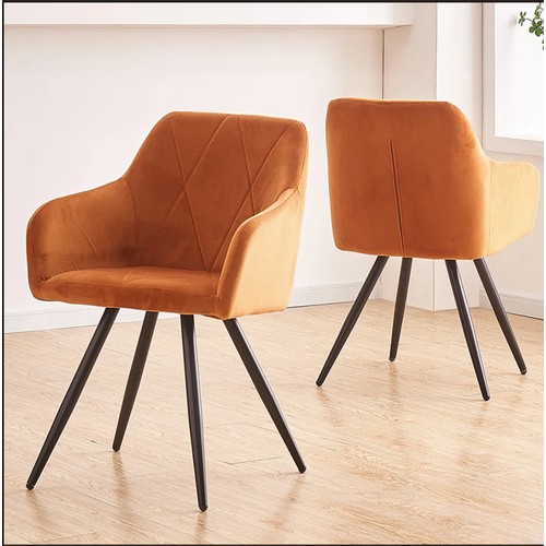 349 - 2 x Anquetta orange velvet upholstered dining chairs RRP £135 - Boxed and require assembly