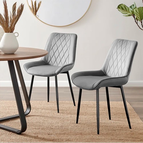 350 - 2 x Palermo grey velvet upholstered dining chairs RRP £175 - Boxed and require assembly