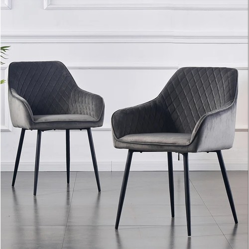 351 - 2 x Sexton grey velvet upholstered dining chairs RRP £134 - Boxed and require assembly