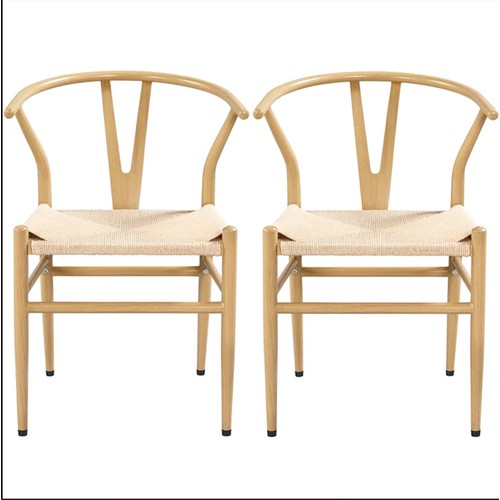 357 - 2 x Modern weave natural wood coloured arm chairs RRP £135 - Boxed and require assembly