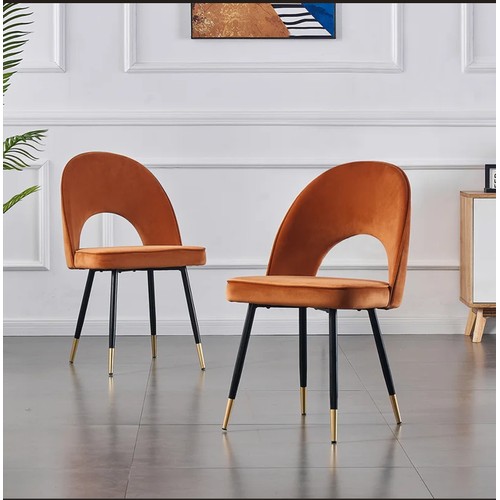 360 - 2 x Zackery orange velvet upholstered dining chairs RRP £104 - Boxed and require assembly