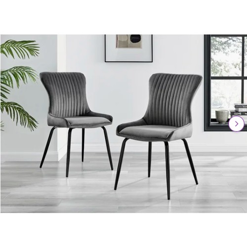 436 - 2 x Illman luxury dark grey velvet upholstered dining chairs RRP £187 - Already assembled