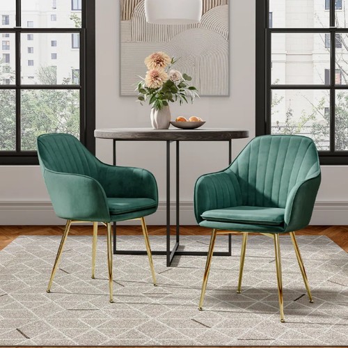 438 - 2 x Elianna green upholstered dining chairs RRP £189 - Already assembled