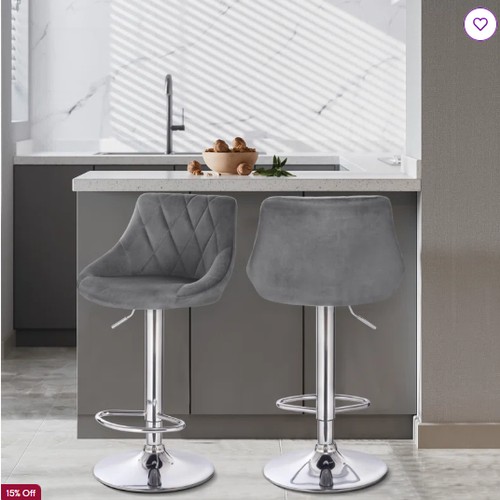 454 - 2 x Dequawn grey upholstered adjustable height swivel counter stools RRP £112 - Already assembled