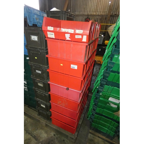 5065 - 18 x red plastic Link 51 storage bins each approx 41 x 36 x 17cm high