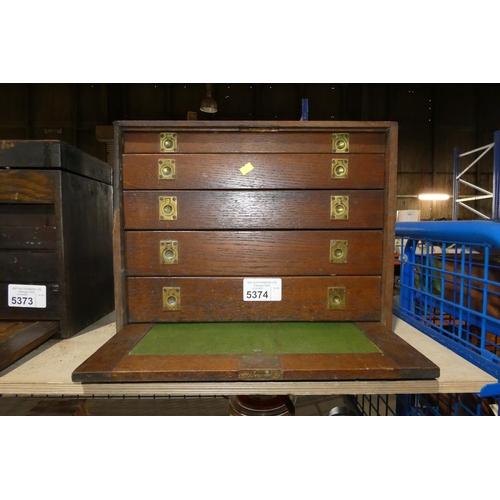 5374 - 1 x engineers wooden tool chest with brass ring handles approx 46 x 23 x 36cm high