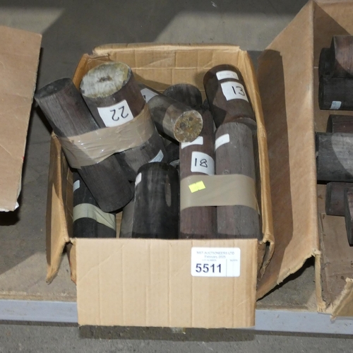 5511 - 1 box containing a quantity of various cylinder shaped pieces of tropical hardwood including Ebony -... 