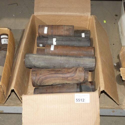 5512 - 1 box containing a quantity of various cylinder shaped pieces of tropical hardwood including Mimusop... 