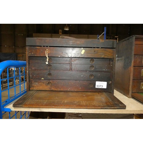 5373 - 1 x engineers wooden tool chest with metal ring handles and hinged top approx 50 x 20 x 33cm high