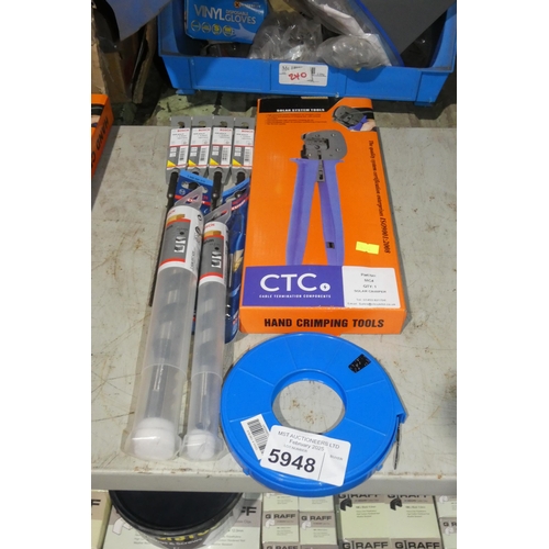 5948 - 1 x CTC hand crimper, 2 x Bosch augers, 4 x Bosch SDS drill bits, 2 x Bosch wood boring bits and 1 x... 