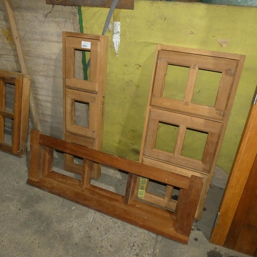 5981 - 3 x various Iroko windows with frames (no glass fitted or included) comprising 1 at approx 30 x 105c... 