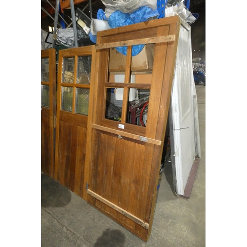 5983 - 1 x Iroko stable door with frame, overall approx 80cm w x 195cm high, please note that no glass pane... 