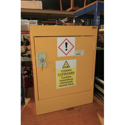 5361 - A yellow metal single door COSHH cabinet approx 45 x 30 x 60cm high supplied with 2 x keys