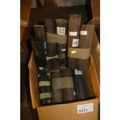 5511 - 1 box containing a quantity of various cylinder shaped pieces of tropical hardwood including Ebony -... 