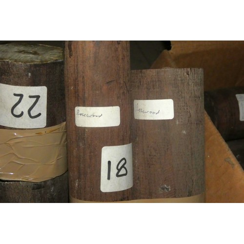 5511 - 1 box containing a quantity of various cylinder shaped pieces of tropical hardwood including Ebony -... 