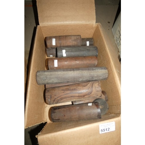 5512 - 1 box containing a quantity of various cylinder shaped pieces of tropical hardwood including Mimusop... 