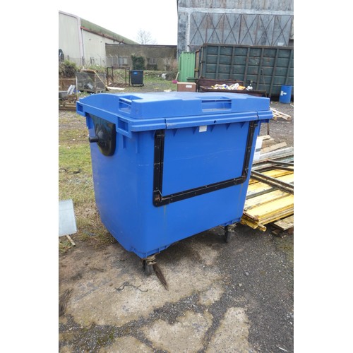 7028A - 1 x Blue wheeled bin with a lift up lid and drop down front