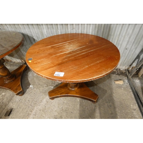 1183 - A round wooden central pedestal restaurant table approx 90cm