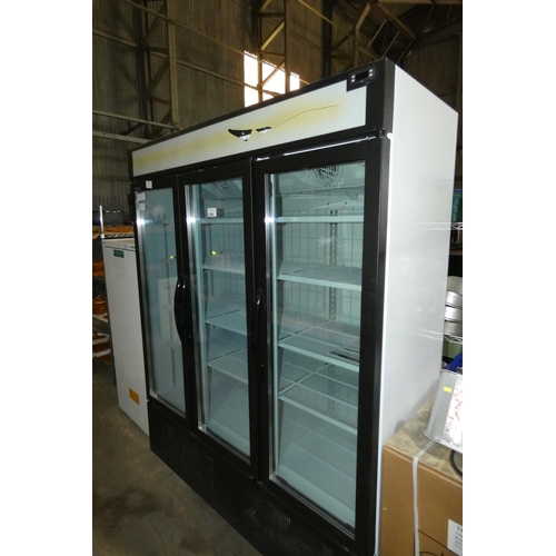 1246 - A commercial wide 3 door display fridge by Tefcold, unit has a broken advertising section - trade. T... 