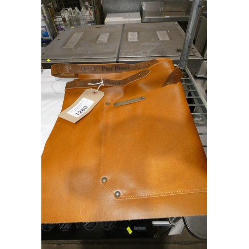 1280 - 2 x Leather, waist fit half aprons by Pier Point.