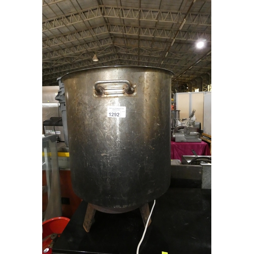 1292 - A portable LPG gas ring and large stainless steel cooking pot - trade