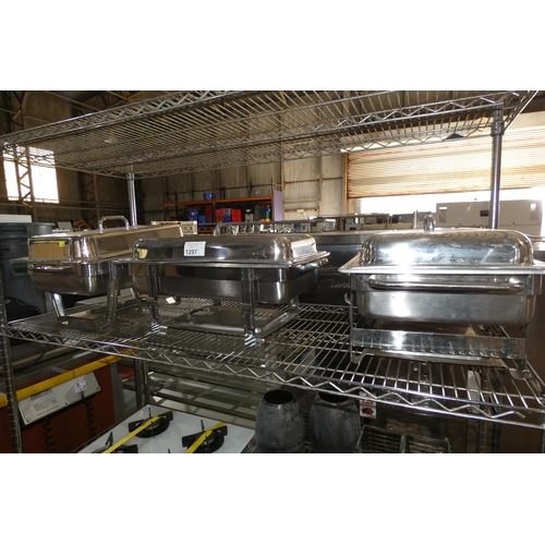 1297 - 3 x commercial stainless steel chaffing dishes with lids