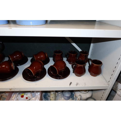 3056 - A plain Brown Boulton pottery coffee set (one shelf)
